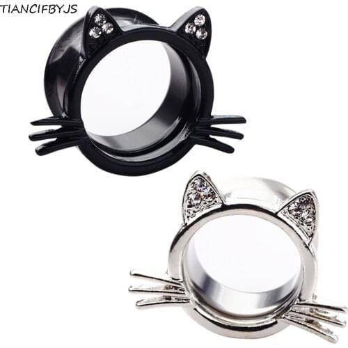 TIANCIFBYJS Double Flare Cat Ear Tunnel Expander Stainless Steel Earring Gauge Piercing Plug Tunnels Body Jewelry Strecher Ear