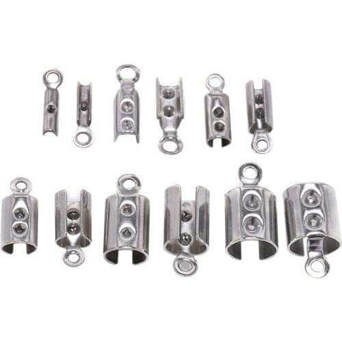 50pcs Stainless Steel Cords Crimp End Beads Caps Leather Clip Tip Fold Crimp Bead Bracelet Connectors For Jewelry Making Finding
