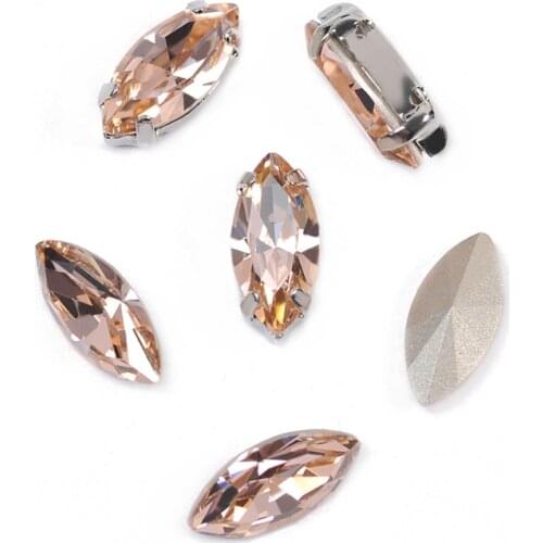 Light Peach Navette Sew On Rhinestones With Gold Silver Frame Claw Glass Strass Sewing Rhienstones For Jewellry Wedding Dress