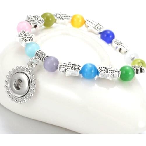 SZ0432 Fashion Jewelry Handmade Natural Stone Hand Colorful fit 12mm Snap Button Beaded Bracelets for Women