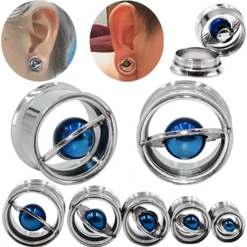 2PCS Stainless Steel Planet Ear Gauges Internally Threaded Ear Tunnel Earring Expander Ear Plugs Fashion Body Piercings Jewelry
