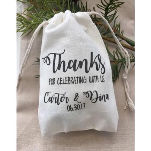 Thanks For Celebrating With Us personalize birthday gift bags bachelorette party bag welcome muslin bags bridal shower treat bag