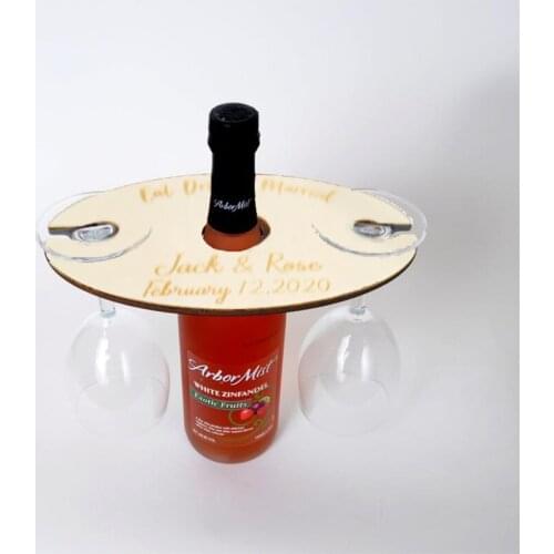 Retro Styles Family Party Wedding Decoration Wine Glass Upside Down Holder Laser Wood Craft Personalization Bride and Groom Name