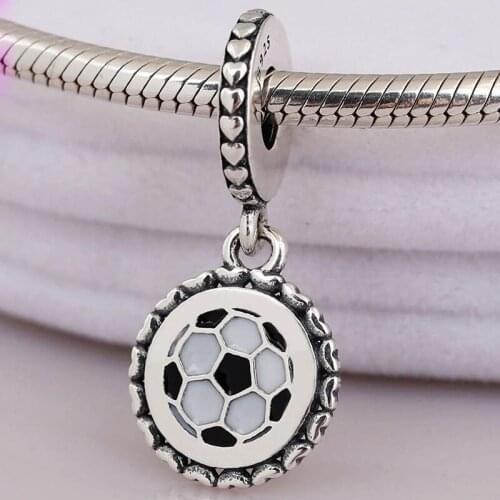 Original 925 Sterling Silver Charm Creative Football Pendant Fit Pandora Women Bracelet & Necklace Diy Jewelry