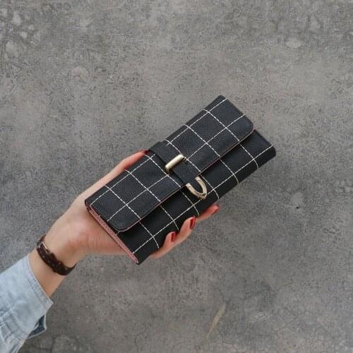 Women Fashion Matte Leather Wallet Female Long Lattice Hasp Multifunction Three Fold Coin Purses Ladies Card Holder Phone Bag