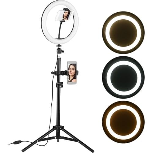 10 Inch Desktop LED Video Ring Light Lamp 3 Lighting Modes with Phone Holder 80cm Light Stand YouTube Live Video Selfie Makeup