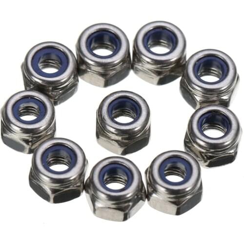 100Pcs Stainless Steel Nylon Nuts M3 Nylon Hex Insert Lock Nut Locknuts self-locking Nut For Practical Hardware Accessories