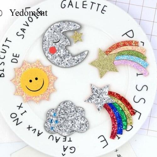 12PCS Glitter Leather Non-Woven Fabric Rainbow/Moon/Sun For Hair Clips, Applique Patches DIY Craft Decoration, Y19030102