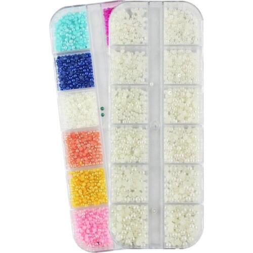 1 Box 12 Colors/ Beige 3d Nail Art Decorations Half Pearls Mixed Sizes 1.5mm-3mm Beauty Nail Gems Beads Accessories DIY Manicure