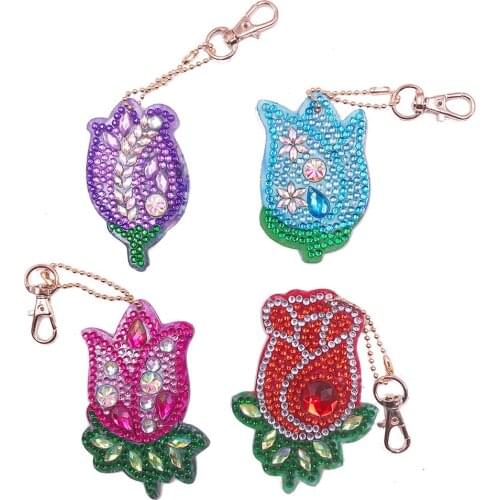 4Pcs DIY Rose Diamond Painting Keychain Full Drill Love Bag Hanging Ornaments Special Shaped Diamond Embroidery Cross Stitch