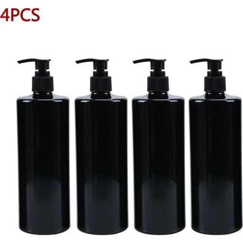 4pcs 500ml Simple Soap Bottle Bathroom Shower Gel Refillable Bottles Black Flat Shoulder Pressing Lotion Bottle