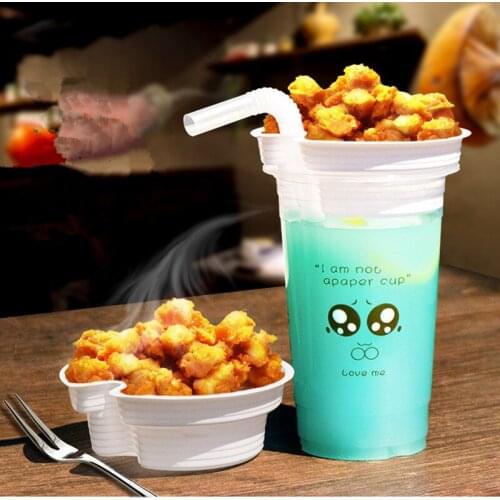 50pcs Disposable coffee cup plastic milk tea steak packaging cups holder snack fried chicken strip fries cola juice cup with lid