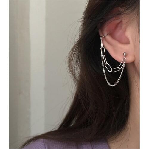 925 Sterling Silver Earring 2/3/4 Pierced Siamese Ear Chain Earring Square Wafer Star Tassel Long Earring Women Girl Ear Jewelry