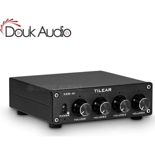 Douk Audio 1-IN-4-OUT Analog Audio Switcher Box RCA Selector Splitter with Volume Control Lossless Distributor