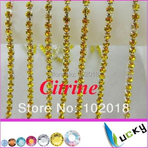 Free shipping!10 yards 2014 new strass crystal cup chain super closed with 2mm high quality citrine rhinestones for garment