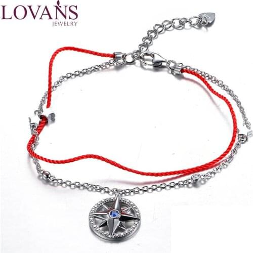 NEW Women Jewelry Bracelets Fashion Chain 925 Sterling Silver Star Pendant Shape Red Line Thread String Rope Female Bracelets