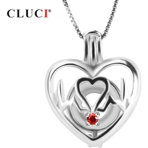 CLUCI 925 Sterling Silver Jewelry Round Heartbeat Shaped Pendant Necklace Statement Jewelry for Lover Valentine Gift SC198SB