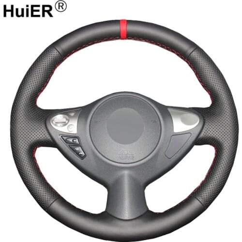 HuiER Hand Sew Car Steering Wheel Cover Red Marker For Infiniti FX FX35 FX37 FX50 Nissan Juke Maxima 2009-2014 Sentra 2016 2017