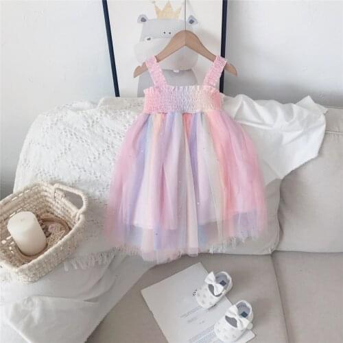 Baby Girl Dress Rainbow Mesh Tutu Dress Toddle Cute Party Suspender Dresses Kids Princess Dress Baby Kids Childrens Clothing