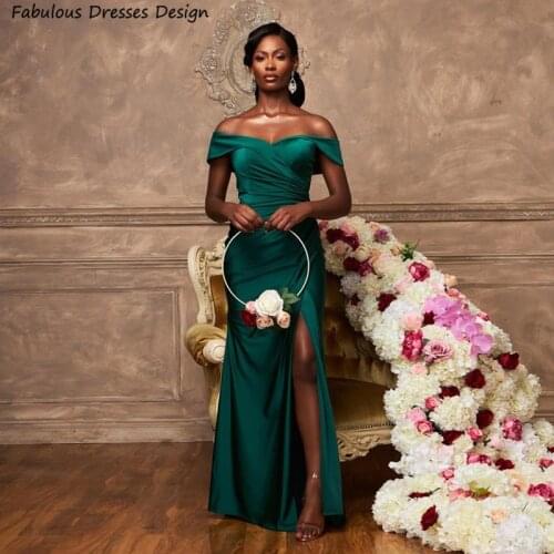 Formal Off Shoulder Bridesmaid Dresses Green Mermaid With Split Long Wedding Party Dress For African Women 2021 Vestidos