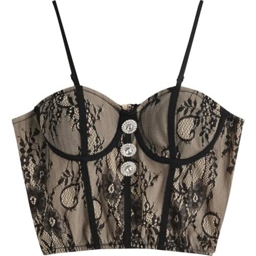 Womens Sleeveless Corset Crop Tops, Shiny Button Front Spaghetti Strap Push Up Bustier Tops