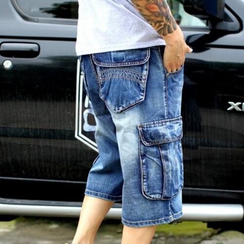 New Brand Mens Large Size Loose Baggy Short Jeans For Men Hip Hop Denim Pants Rock Blue Pocket Straight Cargo Trousers Man