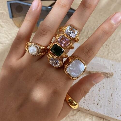 European and American fashion trend zircon ring 18K gold plated stainless steel ring pair