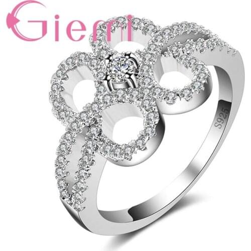 Glamorous Clover Shape Crystal Stone Ring for Women Partying Clothes Accessoriesand Cubic Zirconia