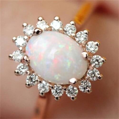 Elegant Rainbow Opal Ring Fashion White CZ Wedding Jewelry Rose Gold Filled Engagement Promise Rings for Women anillos
