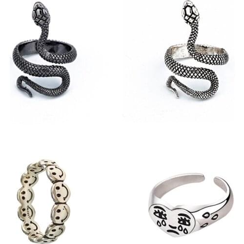 Snake Ring Cobra Shaped Retro Punk Top Exaggerated Spirit Ring Open Ring Temperament Adjustable Ring Women Jewelry