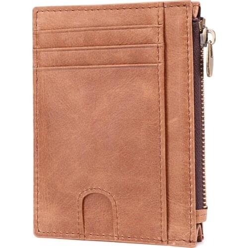 Coin Pocket Coin Wallet Genuine Cowhide Leather Credit Card Holder RFID Card Wallet Small Casual Card Holder Mens Slim Wallet