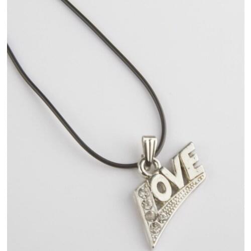 Cubic zirconia Love Figured Vinlex Leather Necklace