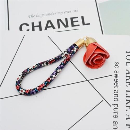 Camellia Flower Leather Keychain Bag Pendant Car Ornaments Creative Gifts Long Key Chain Buckle Key Ring 17 Colors EH857