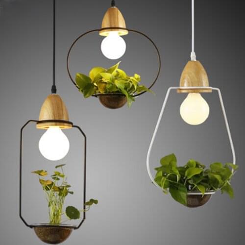 Nordic creative garden plant chandelier E27 decorative art hanging wooden lamp window green plant flowers ZP5071539