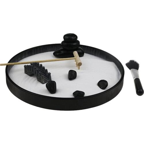 Mini Zen Garden Feng Shui Sand Tray Bridge Rake Rock Desktop Pressure Relief