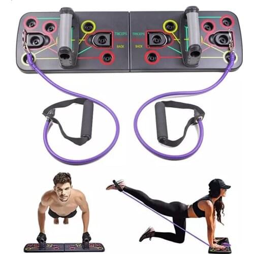 Multifunction Push Up Board with Resistance Band Muscle Training Board Home Gym System Workout Fitness Exercise Equipment