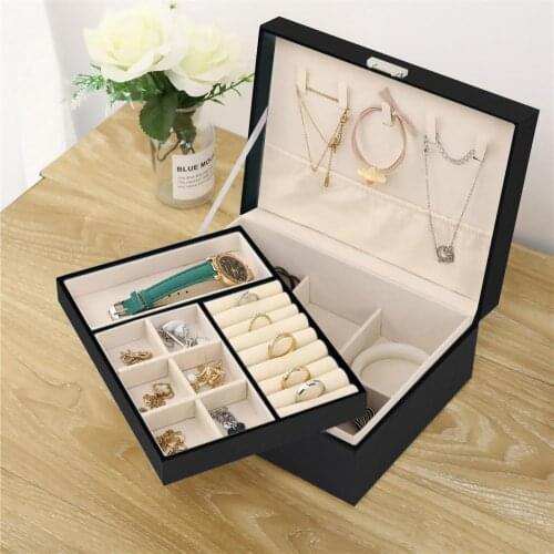 Fashion Simple Women Jewelry Box Organizer 2 Layer Large Lockable Display Holder for Earring Ring Necklace Bracelet Bangle