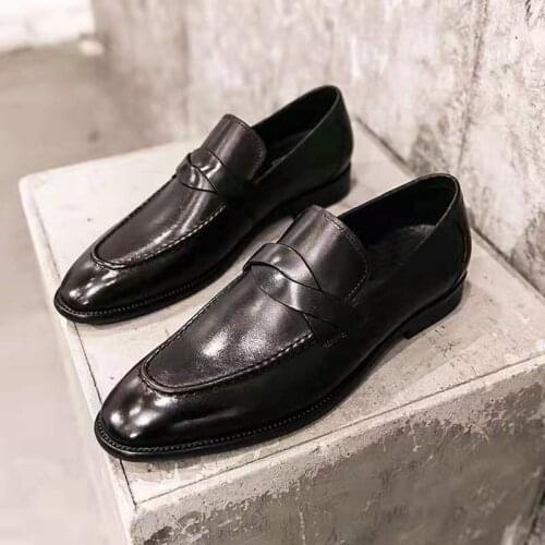Mens Trend Leather Breathable Business Casual Low-heel Loafers Designer Men Shoes Fashion Men Handmade Shoes