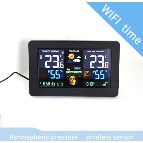 Alarm Wall Clock Weather Station wifi time Indoor Outdoor Temperature Humidity Pressure Barometer pressure Weather Forecast LCD