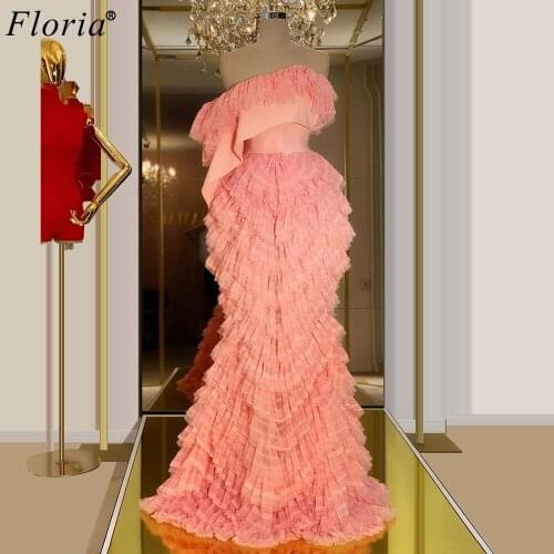 2020 Newest Pink Celebrity Dresses Strapless Special Dubai Runaway Red Carpet Gowns Long Prom Dresses Woman Party NIght Robe