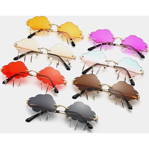 New Rimless Sunglasses Womens Personality Funny Party Flash Steampunk Sunglasses Trendy Clouds Decoration Glasses