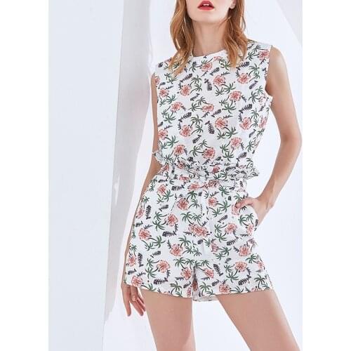 New Flower Print Sleeveless Top And Printed Short Pants 3256