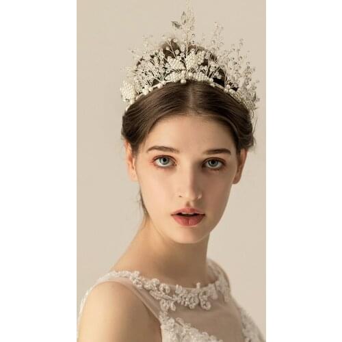 Luxury Elegant Bridal Headdress Silver Alloy Crystal Rhinestone Pearl Handmade Round Crown Hair Hoop for Wedding Perform O881