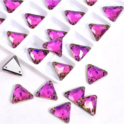 Top Quality Crystal AB Tri-angle Glass Sew On Rhinestones Colorful стразы Flatback Sewing Rhinestone Wedding decoration B3941