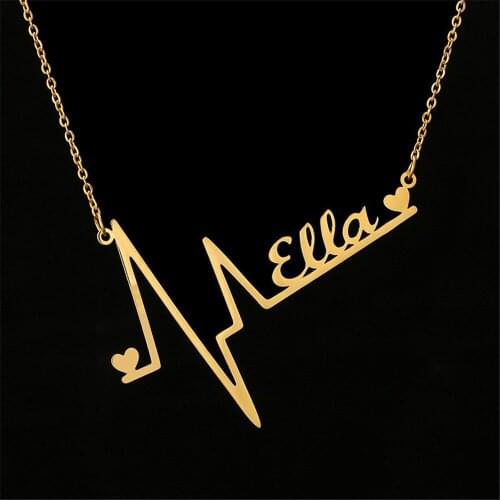 Customized Name Necklace Collares Para Mujer HeartBeat Charm Fashion Stainless Steel Customized Necklaces Family Jewelry