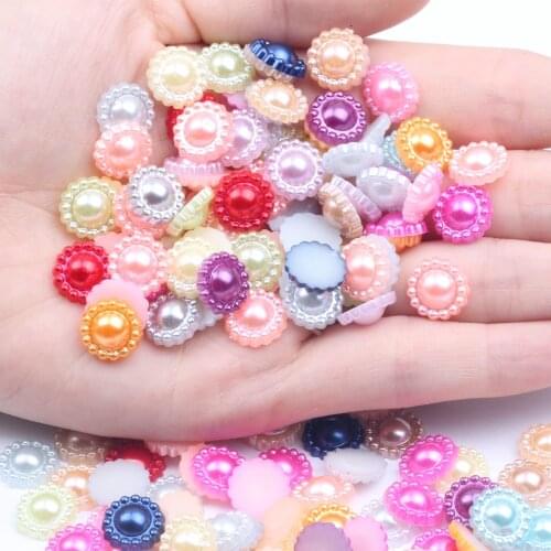 Half Round Flower 9-19mm Mixed Colors Ivory White 10-100pcs ABS Resin Imitation Pearls Flatback Beads for Scrapbook Decoratio