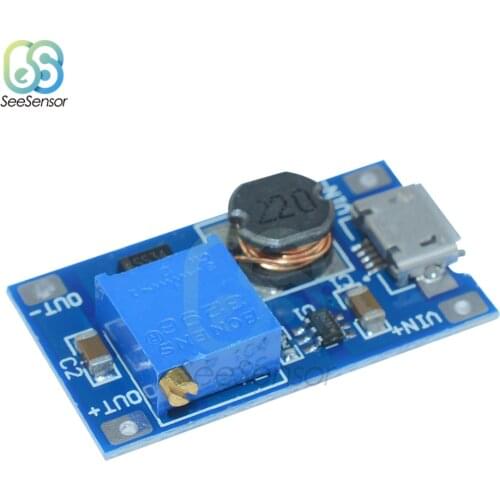 MT3608 2A DC-DC Adjustable Step Up Module Boost Board with Micro USB 2V-24V to 5V 9V 12V 28V