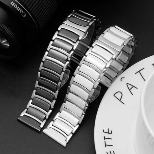 Stainless Steel Ceramic Watchband Links 20mm 22mm Watch Strap Wrist Bands Men Women Watch Bracelet with Butterfly Buckle