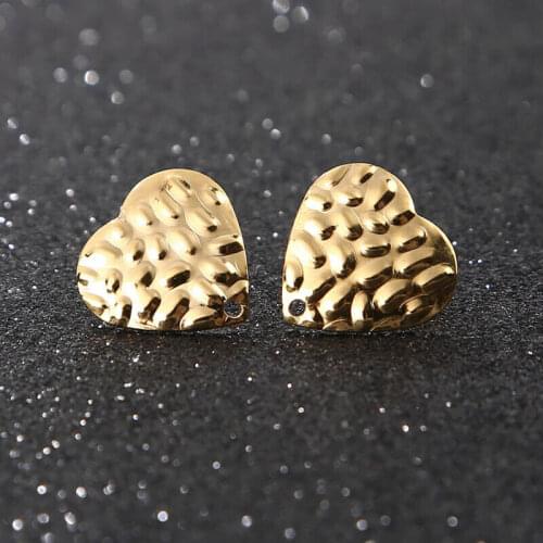 10pcs Gold Tone Stainless Steel Uneven Surface Embossing Earring Round Square Heart Earrings Studs Post For DIY Jewelry Making