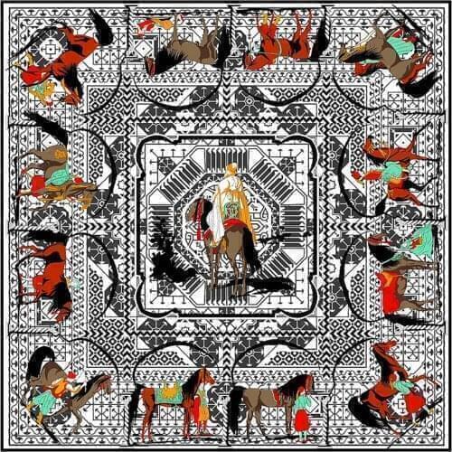 POBING Silk Scarf Women Large Shawls Racecourse Horse Stoles Square Bandana Luxury Kerchief Hijab Scarf Female Foulards 130CM